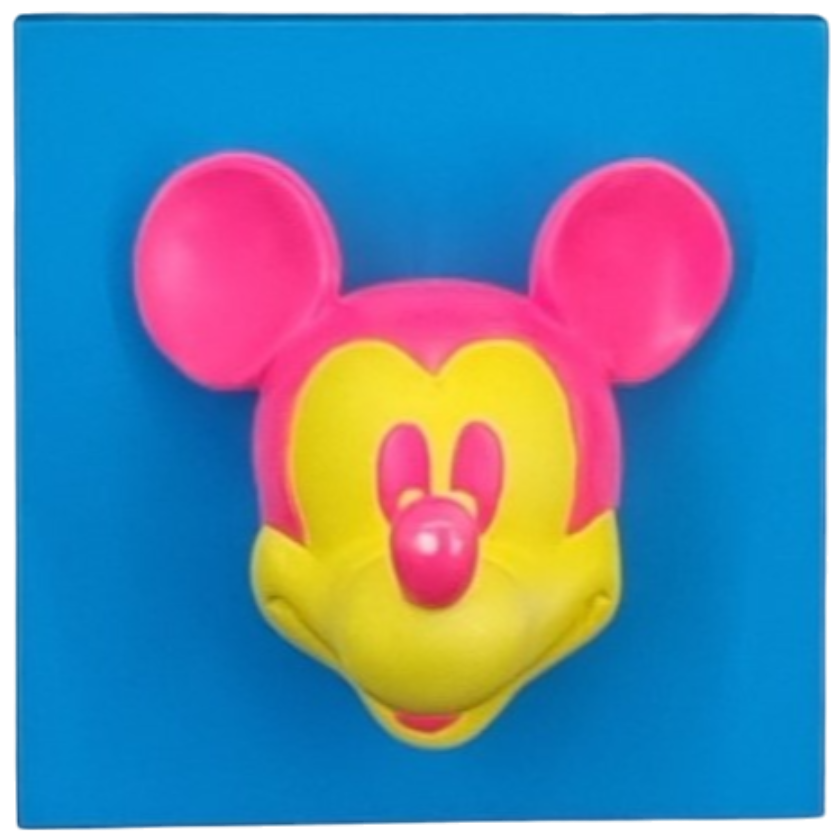 Mickey Mouse face wall art _ pink yellow face with blue background - unframed