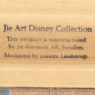 Jie Art Disney Collection marking showing Jie-Keramik AB Sweden and modeled by Joakim Lindstrup