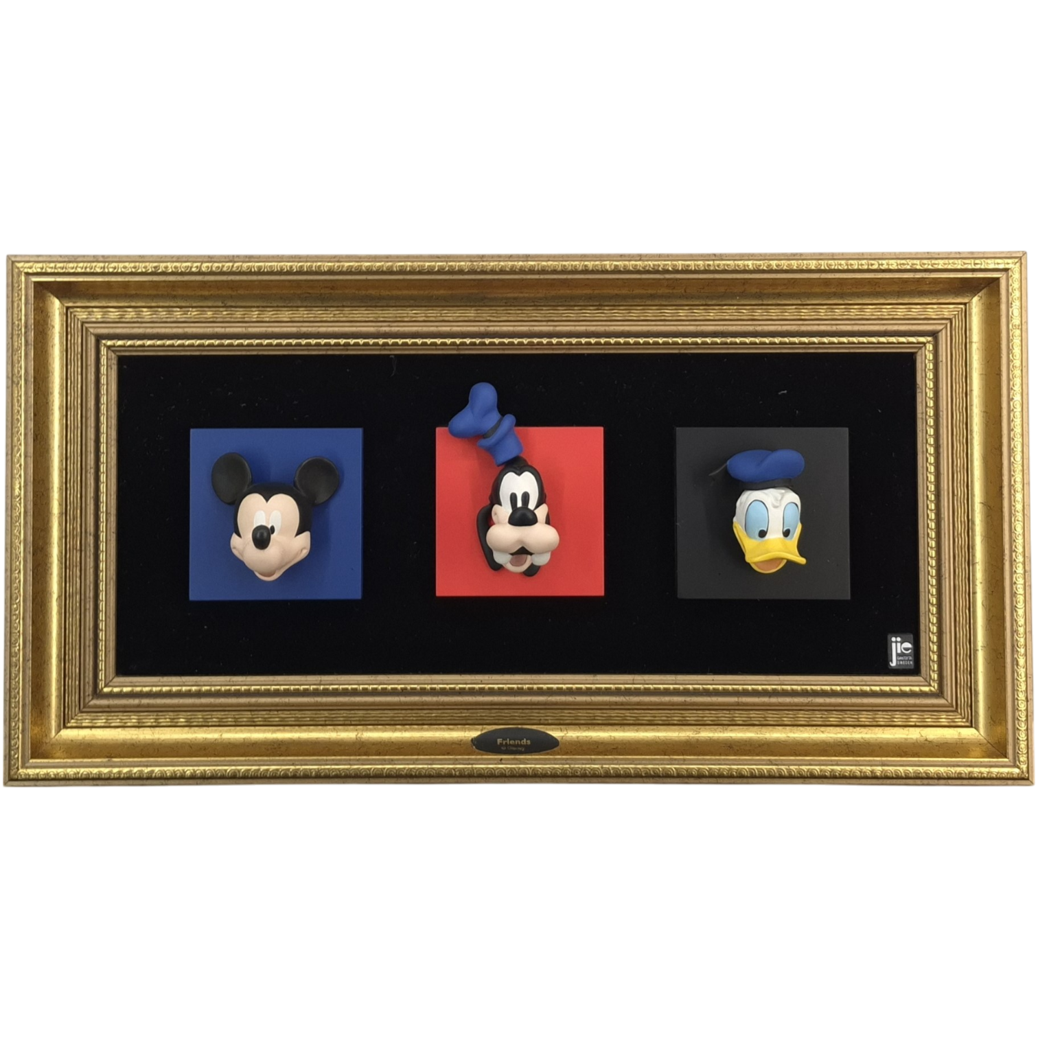 Jie Art Disney Friends wall artwork featuring Mickey Mouse, Goofy and Donald Duck in a colour golden frame version